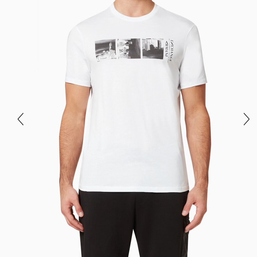 Armani Exchange White and Black Graphic Tee XL